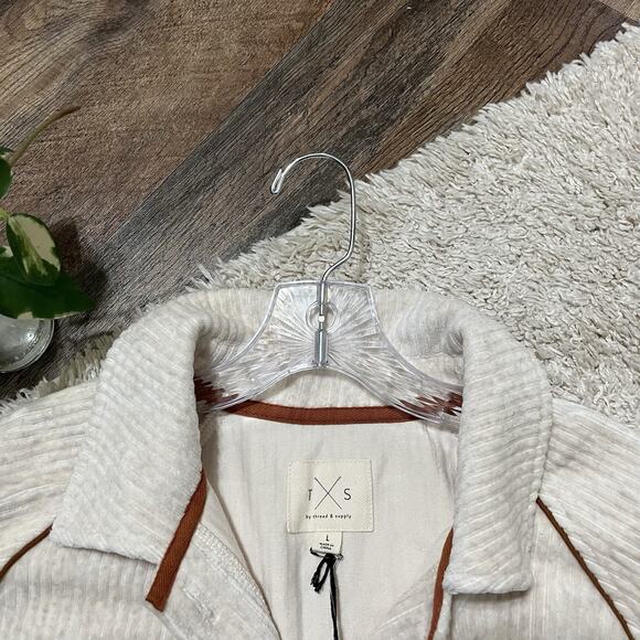 TXS by Thread & Supply Large Corduroy Cream Brown Button Front Shacket NWT - Picture 2 of 4